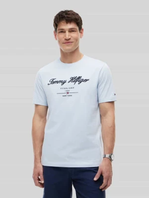 męski t-shirt o kroju regular fit z czystej bawełny Tommy Hilfiger Jasnoniebieski