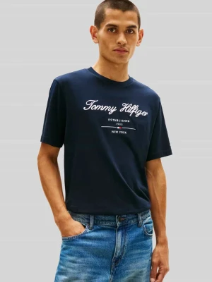 męski t-shirt o kroju regular fit z czystej bawełny Tommy Hilfiger Granatowy