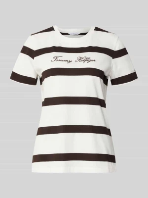 męski t-shirt o kroju regular fit z czystej bawełny Tommy Hilfiger Ciemnobrązowy