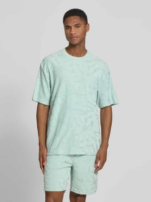 męski t-shirt o kroju regular fit z mieszanka bawełny model 'TE_FLOWER' Boss Turkusowy