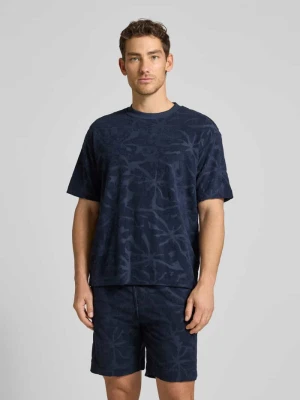 męski t-shirt o kroju regular fit z mieszanka bawełny model 'TE_FLOWER' Boss Granatowy