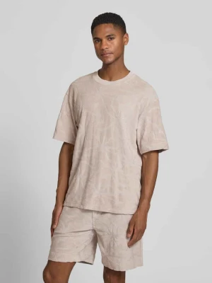 męski t-shirt o kroju regular fit z mieszanka bawełny model 'TE_FLOWER' Boss Piaskowy