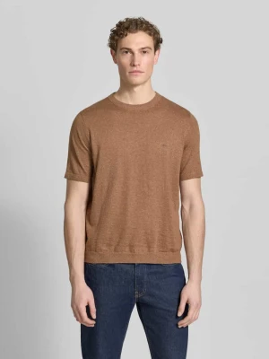 męski t-shirt o kroju regular fit z mieszanką lnu i bawełny w imitacji dzianiny FYNCH-HATTON