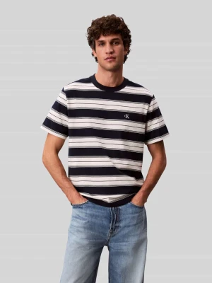 męski t-shirt o kroju regular fit z mieszanki bawełny Calvin Klein Jeans Granatowy