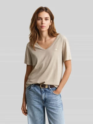 męski t-shirt o kroju regular fit z mieszanki bawełny Gant Piaskowy