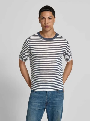 męski t-shirt o kroju regular fit z mieszanki lnu Closed Ciemnoniebieski