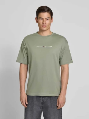 męski t-shirt o kroju regular fit z napisem z logo z czystej bawełny Tommy Hilfiger Miętowy
