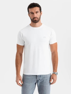 Męski t-shirt SLIM FIT z elastanem i printem – biały V2 OM-TSBC-0222
 -                                    S Ombre
