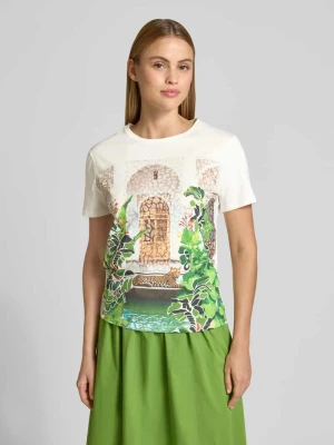 męski t-shirt w kroju regular fit z nadrukiem z motywem na całej powierzchni Marc Cain Biały