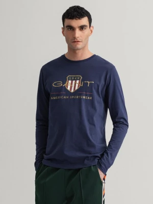 Męski t-shirt z długim rękawem i motywem tarczy GANT