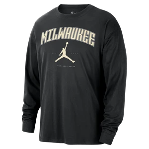 Męski T-shirt z długim rękawem Jordan NBA Milwaukee Bucks Essential - Czerń