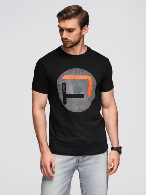Zdjęcie produktu Męski t-shirt z dużym nadrukiem – czarny V2 Ombre Clothing