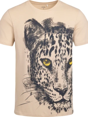 Męski t-shirt z krótkim rękawem, z lampartem, beżowy Endo