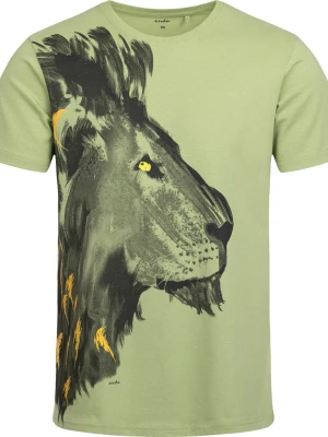 Męski t-shirt z krótkim rękawem, z lwem, zielony Endo