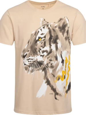 Męski t-shirt z krótkim rękawem, z tygrysem, beżowy Endo