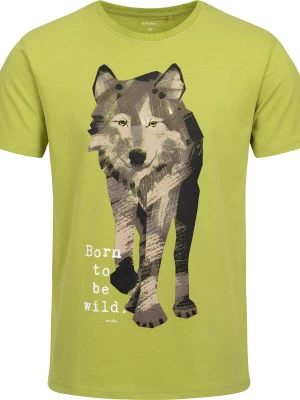 Męski t-shirt z krótkim rękawem, z wilkiem i napisem Born to be wild, zielony Endo