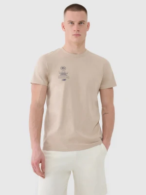 Męski t-shirt z nadrukiem 4F 4FRSS25TTSHM2690 - beżowy