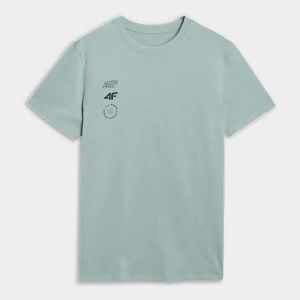 Męski t-shirt z nadrukiem 4F 4FRSS25TTSHM2850 - turkusowy