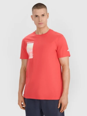 Męski t-shirt z nadrukiem 4F 4FRSS25TTSHM2997 - różowy