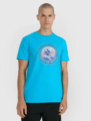 Męski t-shirt z nadrukiem 4F 4FRSS25TTSHM3155 - niebieski