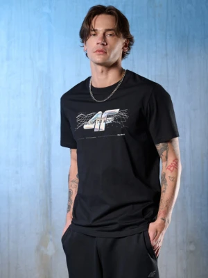 Męski t-shirt z nadrukiem 4F 4FRSS26TTSHM3662 - czarny