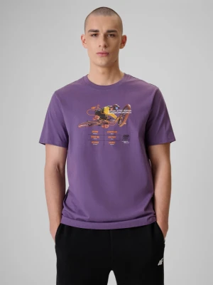 Męski t-shirt z nadrukiem 4F 4FRSS26TTSHM4000 - fioletowy