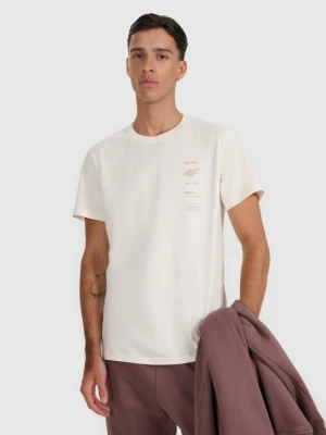 Męski t-shirt z nadrukiem 4F 4FWAW25TTSHM2402 - beżowy