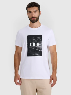 Męski t-shirt z nadrukiem 4F 4FWAW25TTSHM3121 - biały