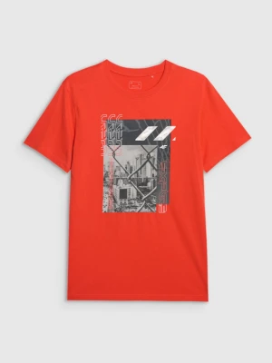 Męski t-shirt z nadrukiem 4F 4FWAW25TTSHM3123 - pomarańczowy