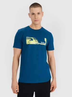 Męski t-shirt z nadrukiem 4F 4FWSS25TTSHM2030 - turkusowy