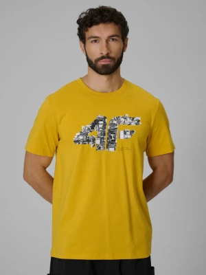 Męski t-shirt z nadrukiem 4F 4FWSS26TTSHM2659 - żółty