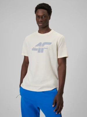Męski t-shirt z nadrukiem 4F 4FWSS26TTSHM2666 - kremowy