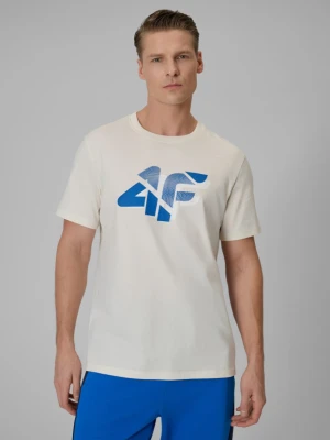 Męski t-shirt z nadrukiem 4F 4FWSS26TTSHM2667 - beżowy