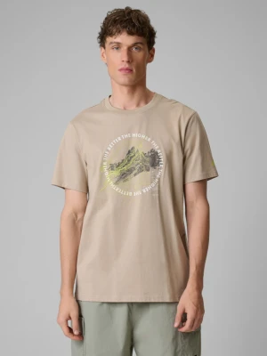 Męski t-shirt z nadrukiem 4F 4FWSS26TTSHM2822 - beżowy