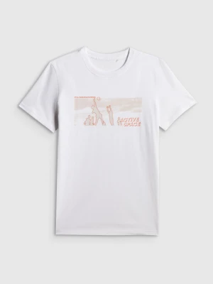Męski t-shirt z nadrukiem 4F 4FWSS26TTSHM3035 - biały