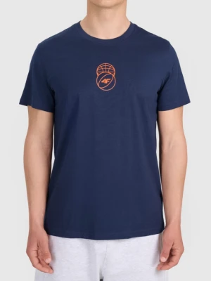 Męski t-shirt z nadrukiem 4F 4FWSS26TTSHM3328 - granatowy