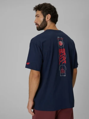 Męski t-shirt z nadrukiem 4F 4FWSS26TTSHM3334 - granatowy