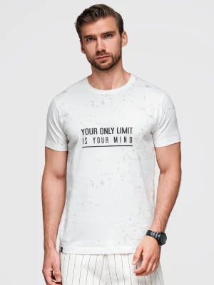 Męski t-shirt z nadrukiem i okrągłym dekoltem – biały V1 - Rozmiar: L Ombre Clothing