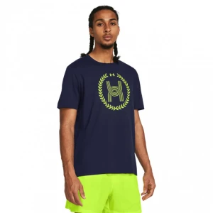 Męski t-shirt z nadrukiem Under Armour UA Run Anywhere SS - granatowy
