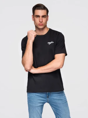 Zdjęcie produktu Męski t-shirt z niewielkim nadrukiem na klatce piersiowej - czarny V2 - Rozmiar: S Ombre Clothing
