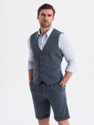 Zdjęcie produktu Męski zestaw elegancki kamizelka garniturowa + szorty - granatowy V1 - Rozmiar: S Ombre Clothing
