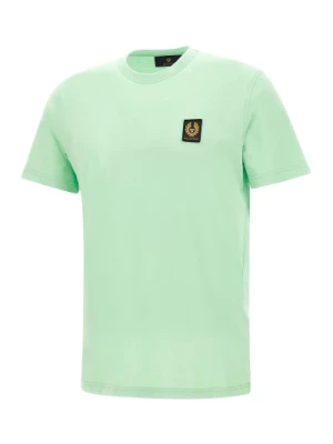 Męski Zielony T-shirt z Bawełny Dekolt Belstaff