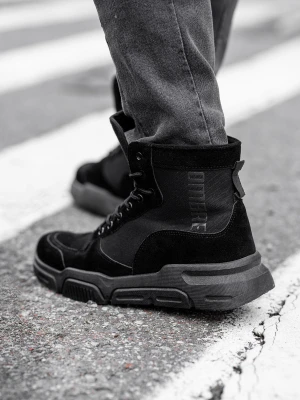 Męskie buty sneakersy za kostkę z rzeźbioną podeszwą – czarne V1 - Rozmiar: 42 Ombre Clothing