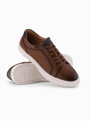 Męskie buty sneakersy ze skóry ekologicznej – brązowe V1 - Rozmiar: 43 Ombre Clothing