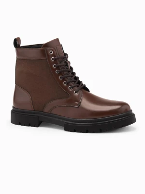 Męskie buty trapery z wysoką cholewką z łączonych materiałów – ciemnobrązowe V2 - Rozmiar: 41 Ombre Clothing