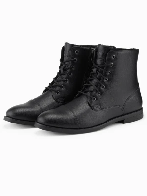 Męskie buty z ekoskóry z ocieplaną wysoką cholewką – czarne V1 OM-FOBO-0172 - Rozmiar: 44 Ombre Clothing
