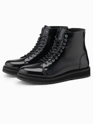 Męskie buty z wysoką cholewką z błyszczącej ekoskóry – czarne V1 OM-FOBO-0175
 -                                    40 Ombre