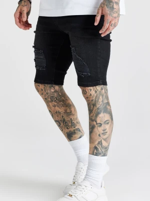 Zdjęcie produktu Męskie czarne postrzępione dżinsowe szorty SikSilk