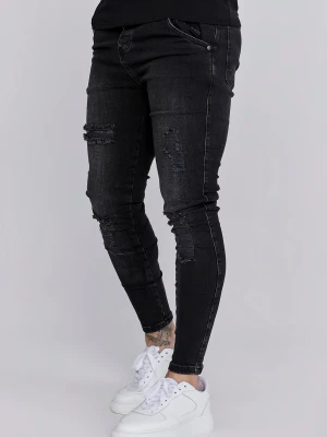 SikSilk Męskie Czarne Wypłukane Esencjonalne Postrzępione Skinny Jeans