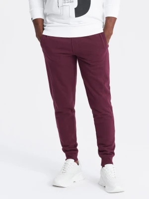 Męskie dresowe spodnie bawełniane joggery BASIC – bordowe V3 - Rozmiar: XXL Ombre Clothing